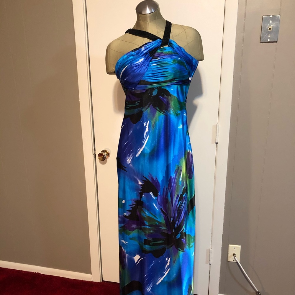 Blue silky formal gown, prom dress